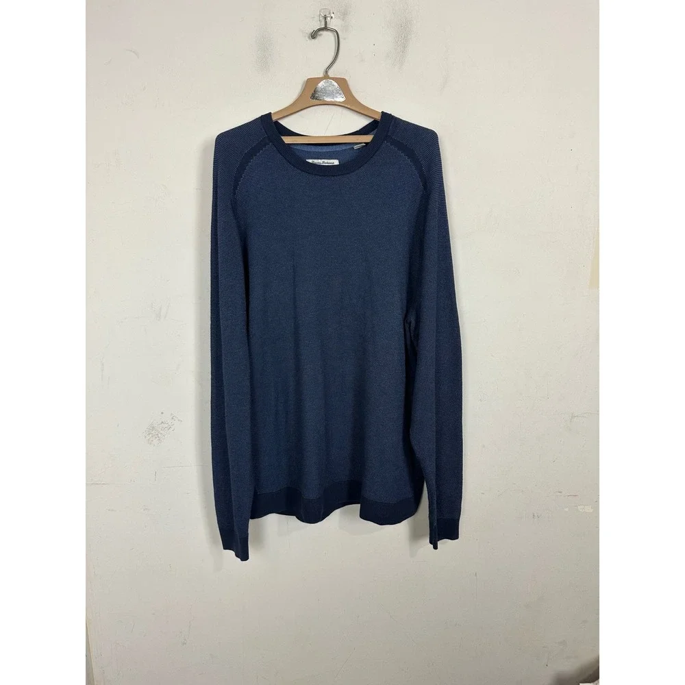 Tommy Bahama IslandZone Mens 2XLT Navy Blue Waffle Knit COOLMAX Sweater
